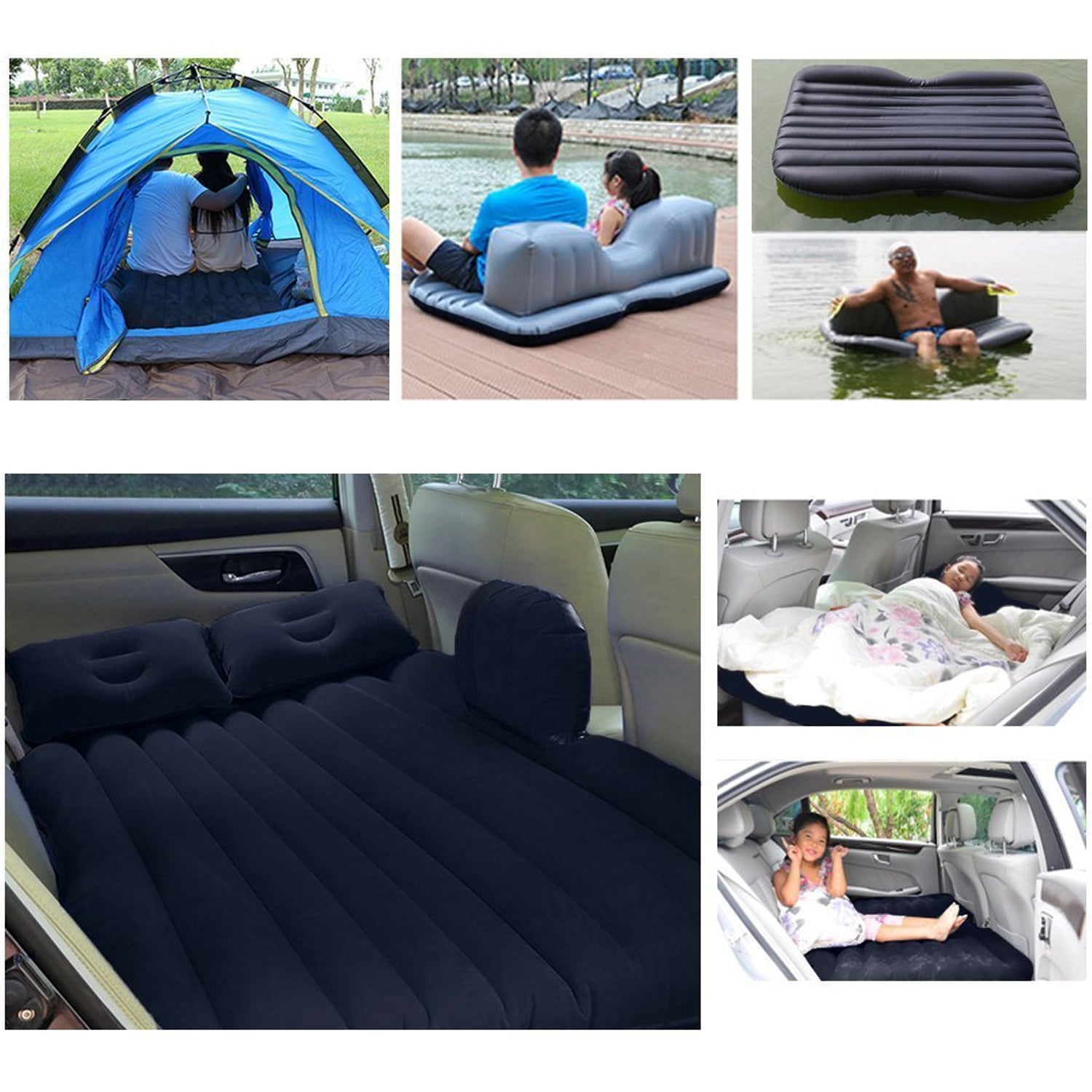 Car Inflatable Bed With 2 Pillows -Air Pump (Portable) For Travel Camping Vacation