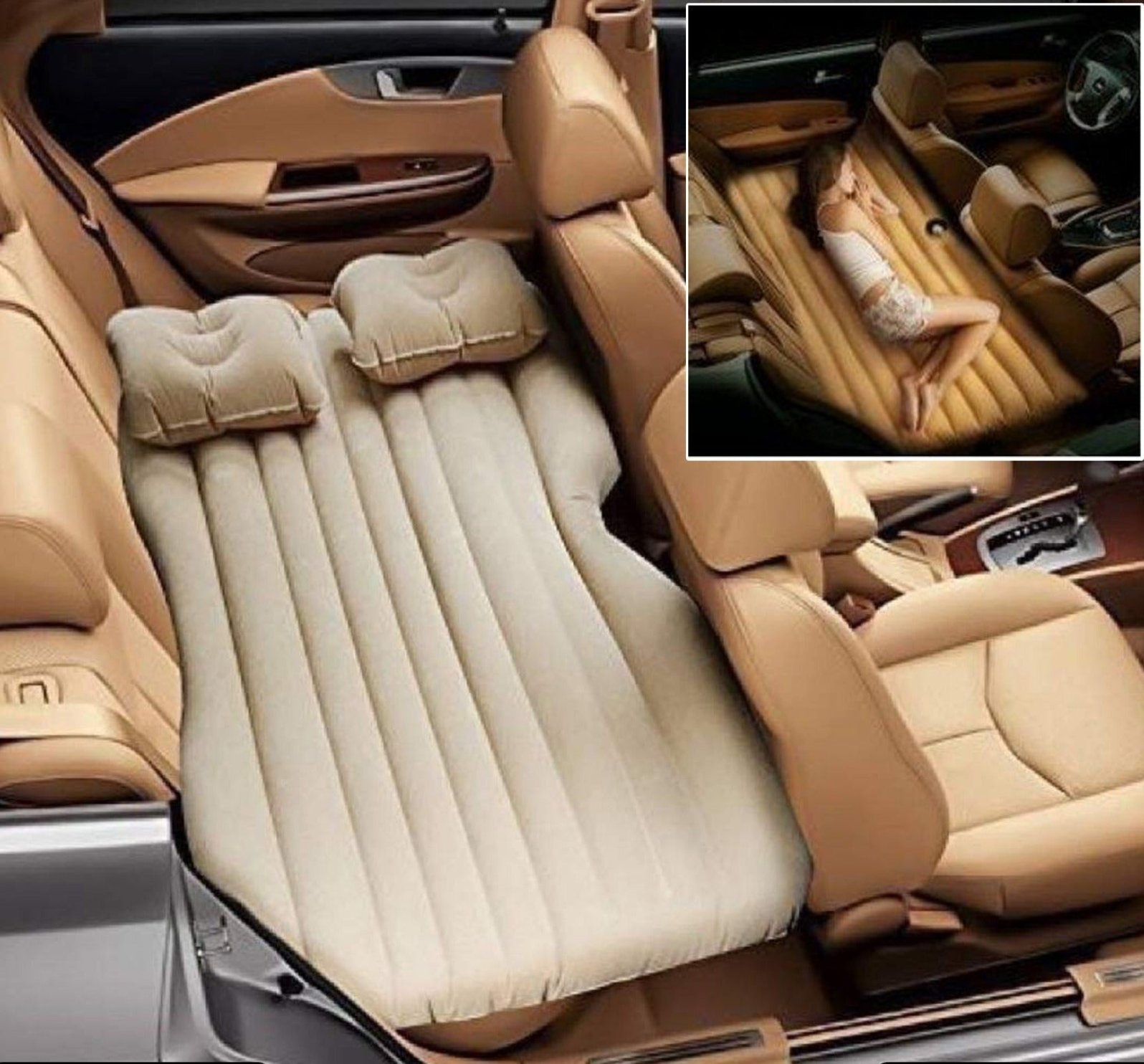 Car Inflatable Bed With 2 Pillows -Air Pump (Portable) For Travel Camping Vacation
