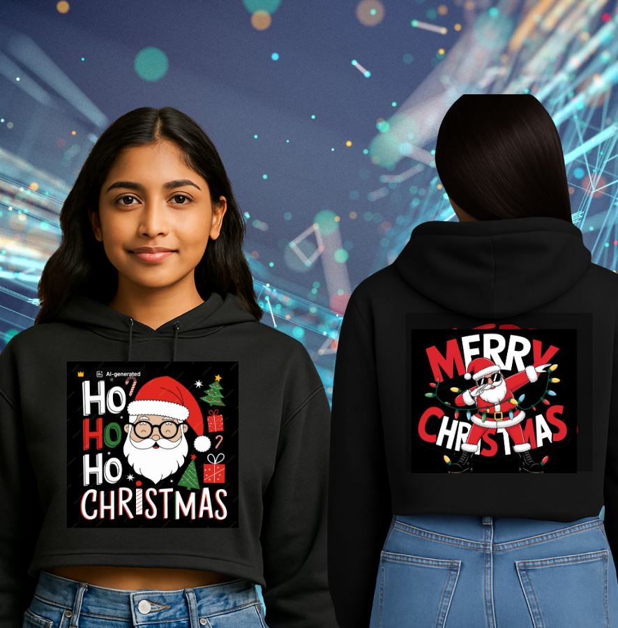 Ho Ho Christmas Black Women Crop Hoodie