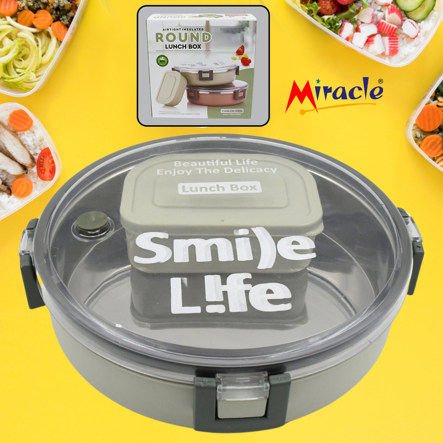 Miracle Stainless Steel Round Lunch Box