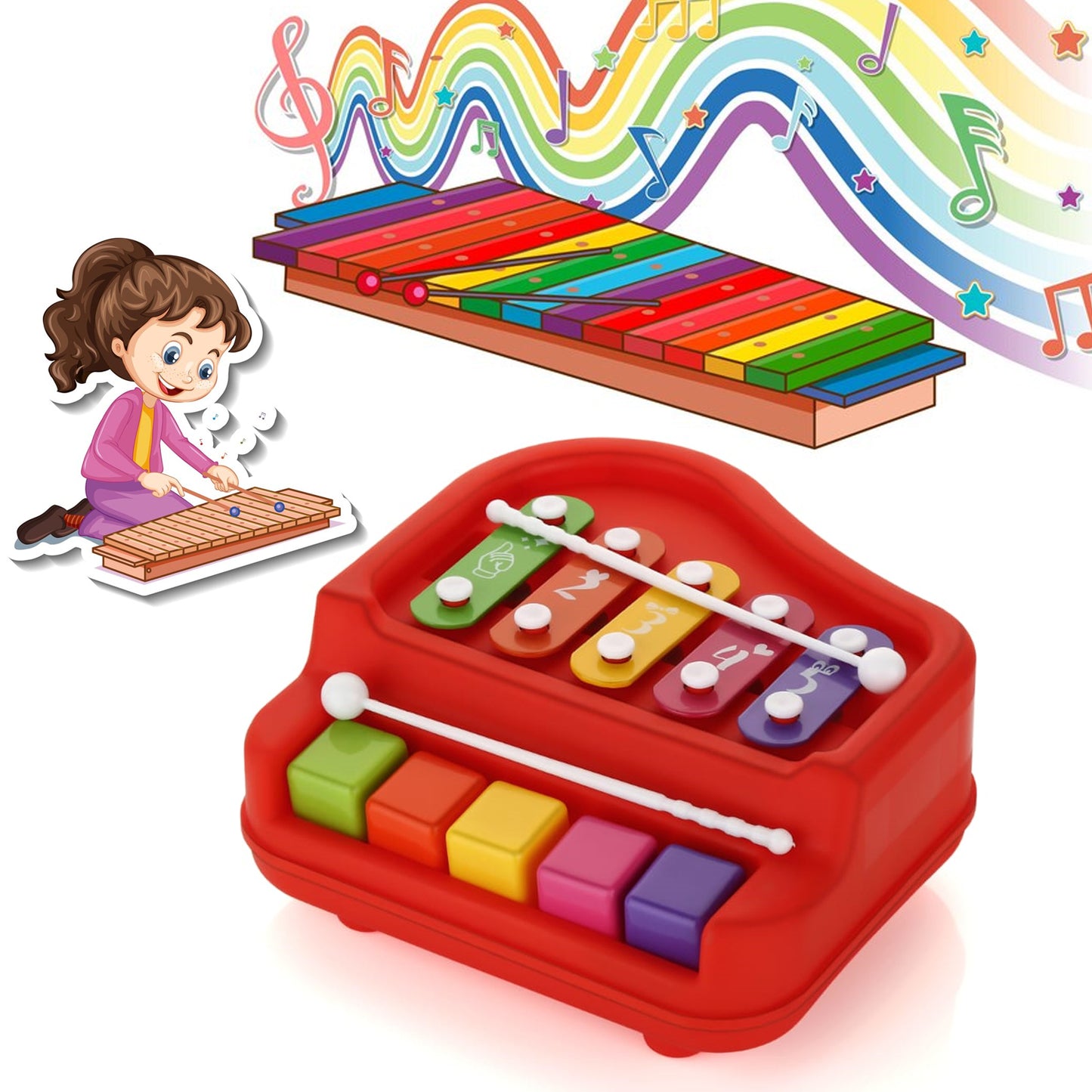 ๐น 2-in-1 Baby Piano Xylophone Toy for Toddlers