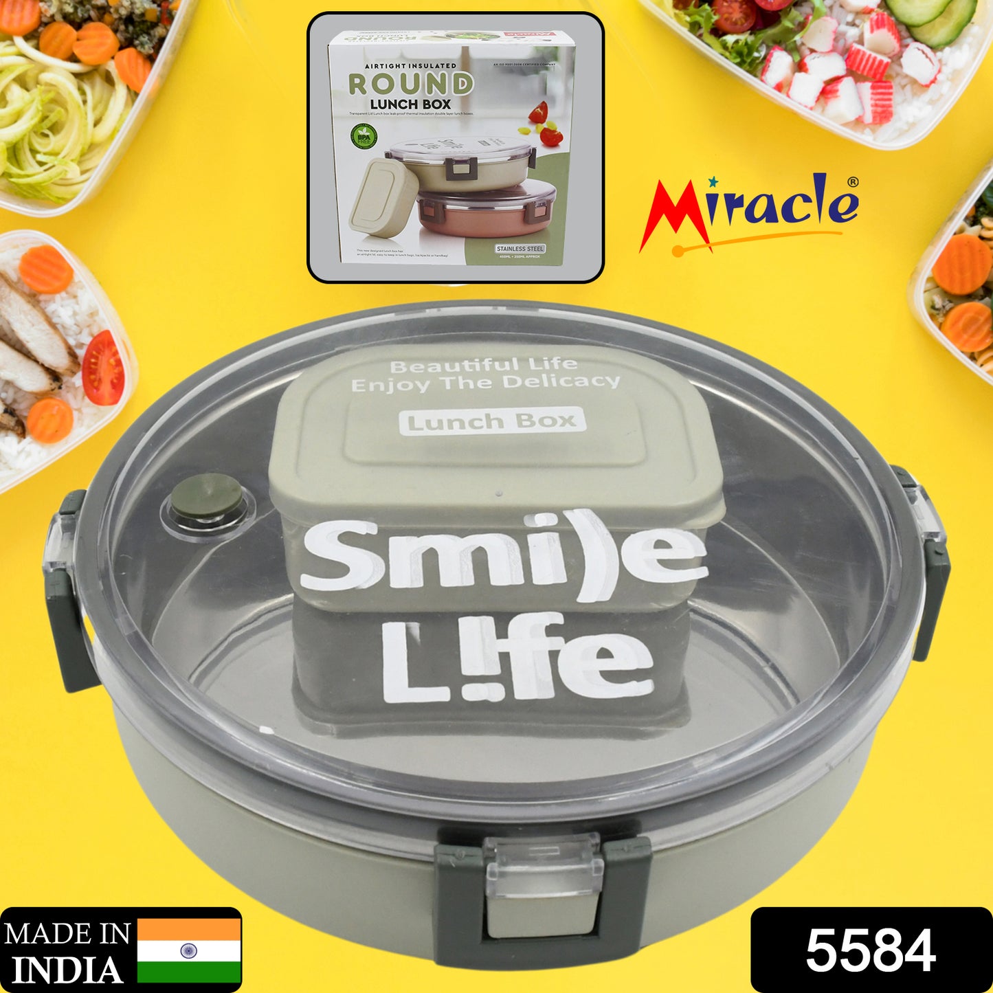 Smile Life Stainless Steel Round Lunch Box
