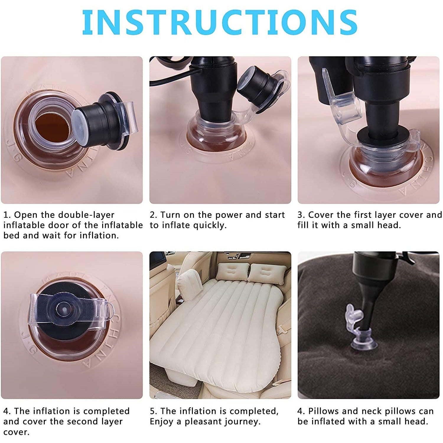 Car Inflatable Bed With 2 Pillows -Air Pump (Portable) For Travel Camping Vacation