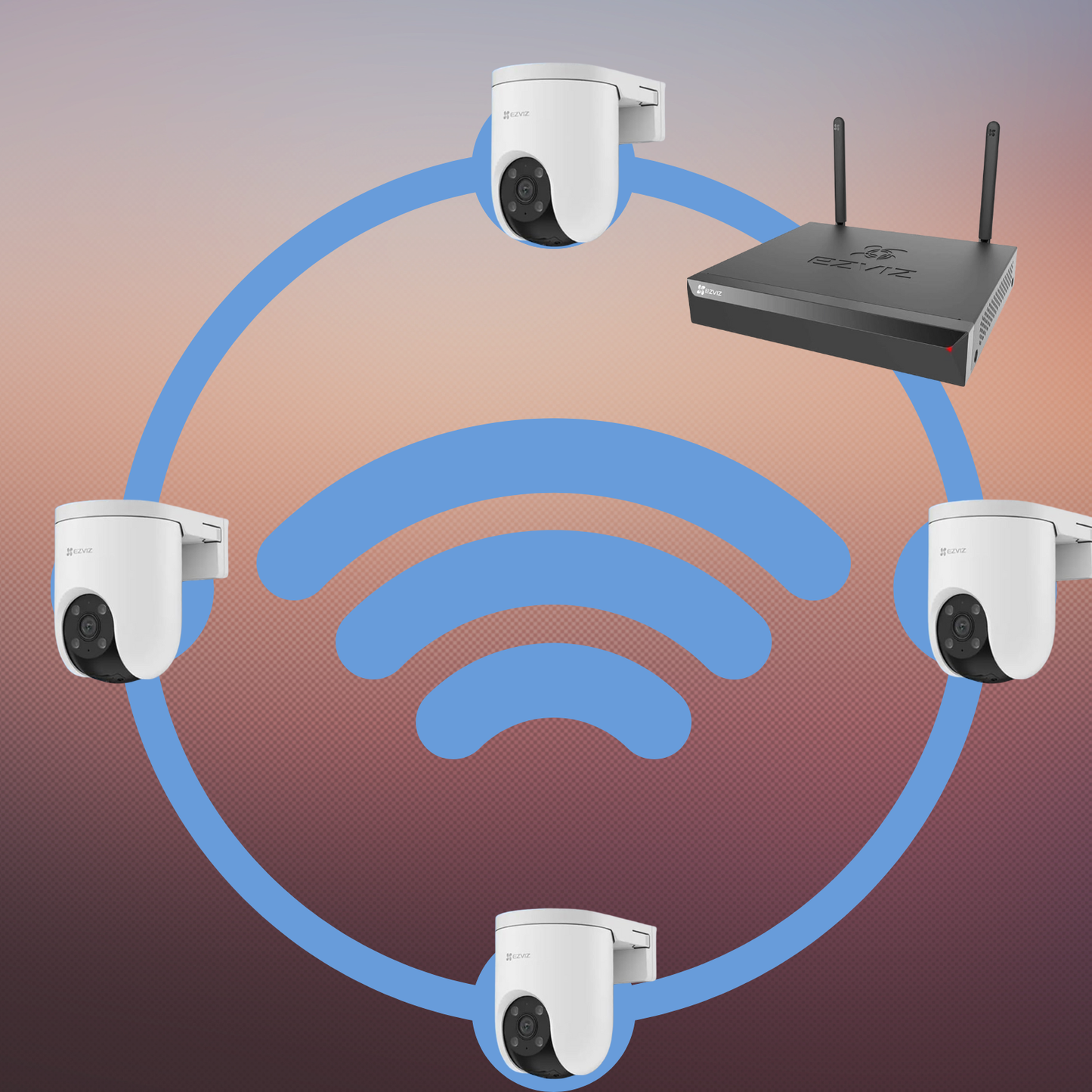 Ezviz 4CH Wireless NVR with 4 × Ezviz H8c 1080p Pan Tilt WiFi 360 Camera Bundle
