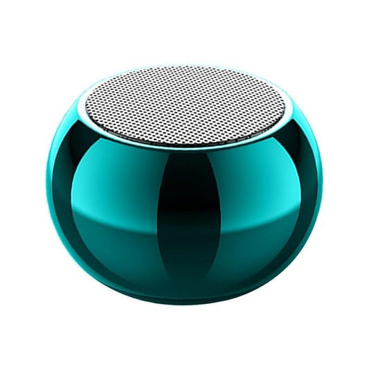Turquoise portable speaker on a white background