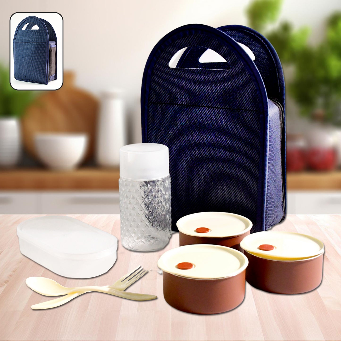Royal Stainless Steel Lunch Box Set – 4 Pieces (Black with Glass)
