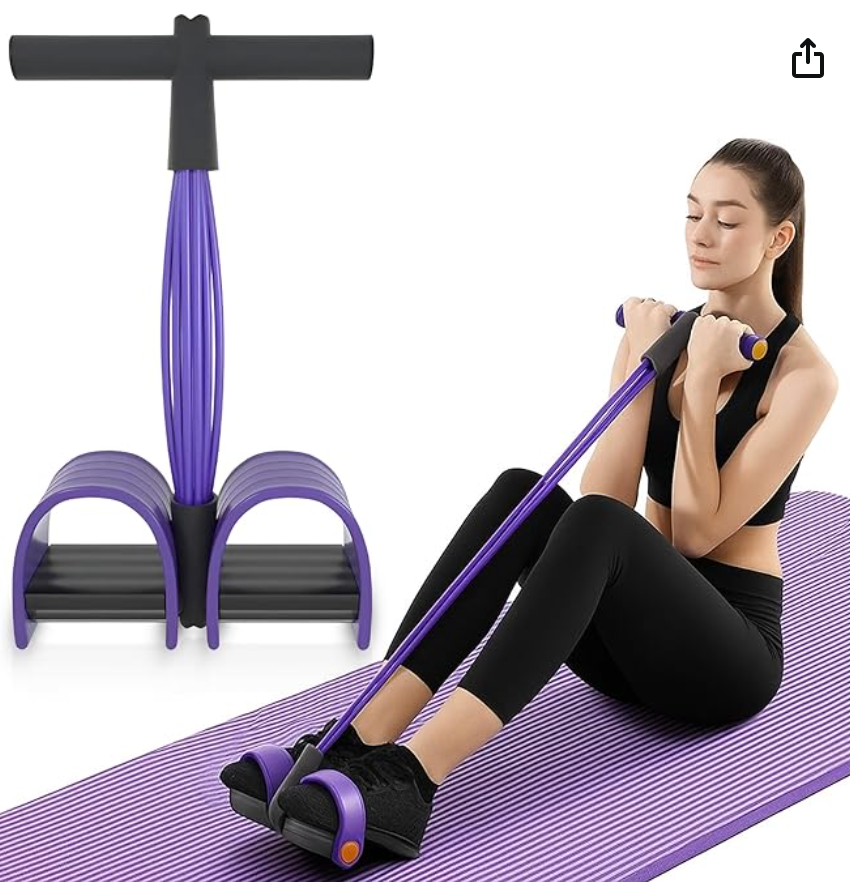 Elastic Pull Rope,6 Tube Sit-ups Strength Trainer with Foot Pedal