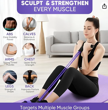 Elastic Pull Rope,6 Tube Sit-ups Strength Trainer with Foot Pedal