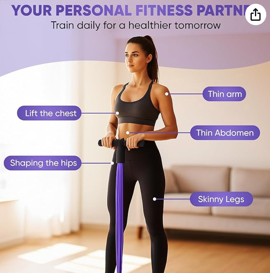 Elastic Pull Rope,6 Tube Sit-ups Strength Trainer with Foot Pedal