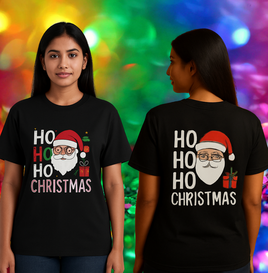 🎄 HO HO CHRISTMAS Unisex Standard Crew Black T-Shirt