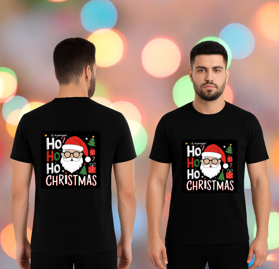 🎄 HO HO CHRISTMAS Unisex Standard Crew Black T-Shirt