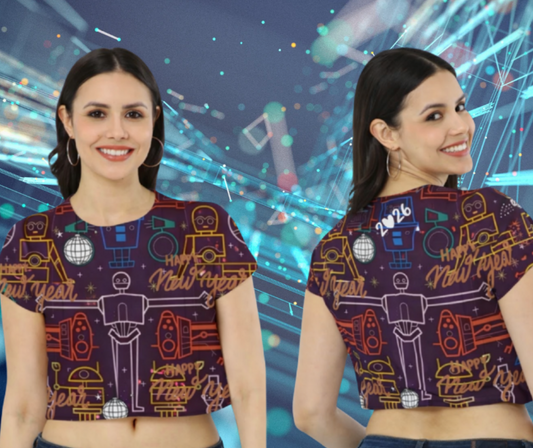 🌸 AOP Crop Top 2026 – Trendy Printed Crew Neck