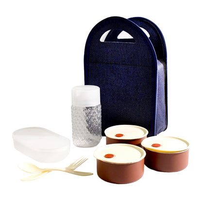 Royal Stainless Steel Lunch Box Set – 4 Pieces (Black with Glass)