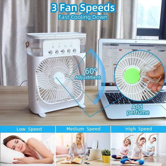 Portable Mini Fan Cooler with 7 Colors LED Light